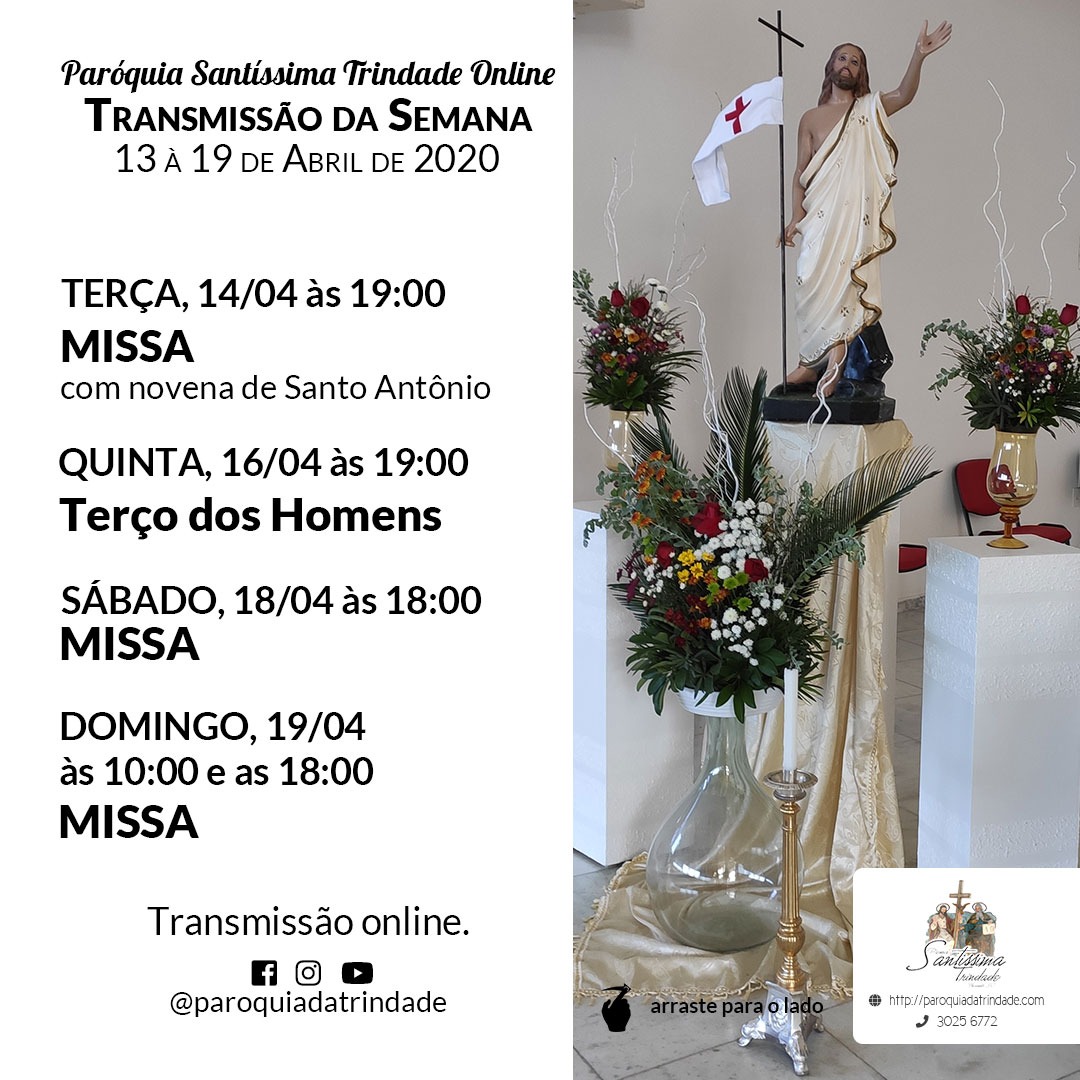 Santíssima Trindade Online: programação semanal
