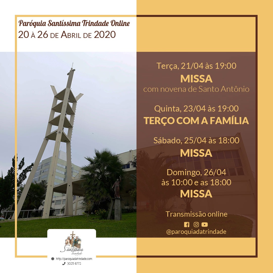 Paróquia Santíssima Trindade Online: programação da semana