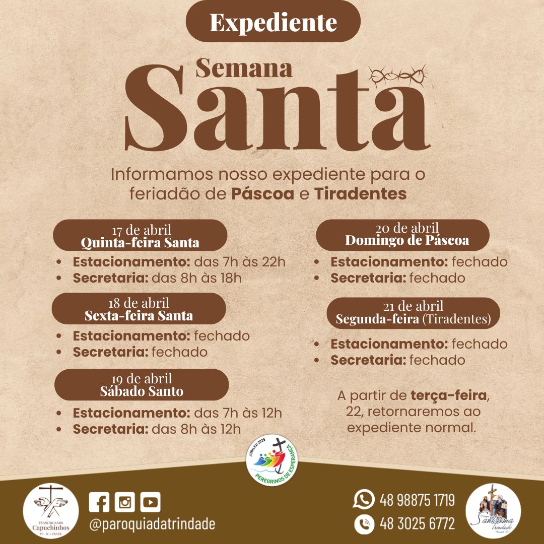 Feriadão de Páscoa: confira os horários do expediente paroquial
