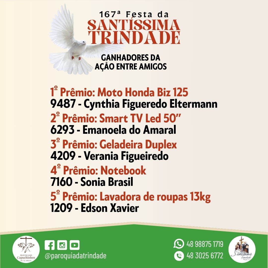 Ação Entre Amigos da 167ª Festa da Santíssima Trindade: confira os ganhadores